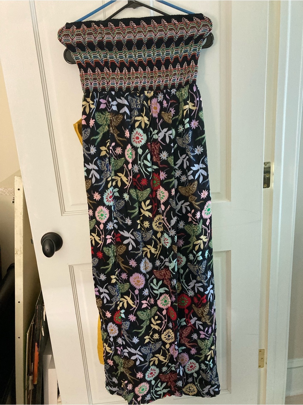 Anthropologie Black Floral Strapless Jumpsuit with Multicolor Print